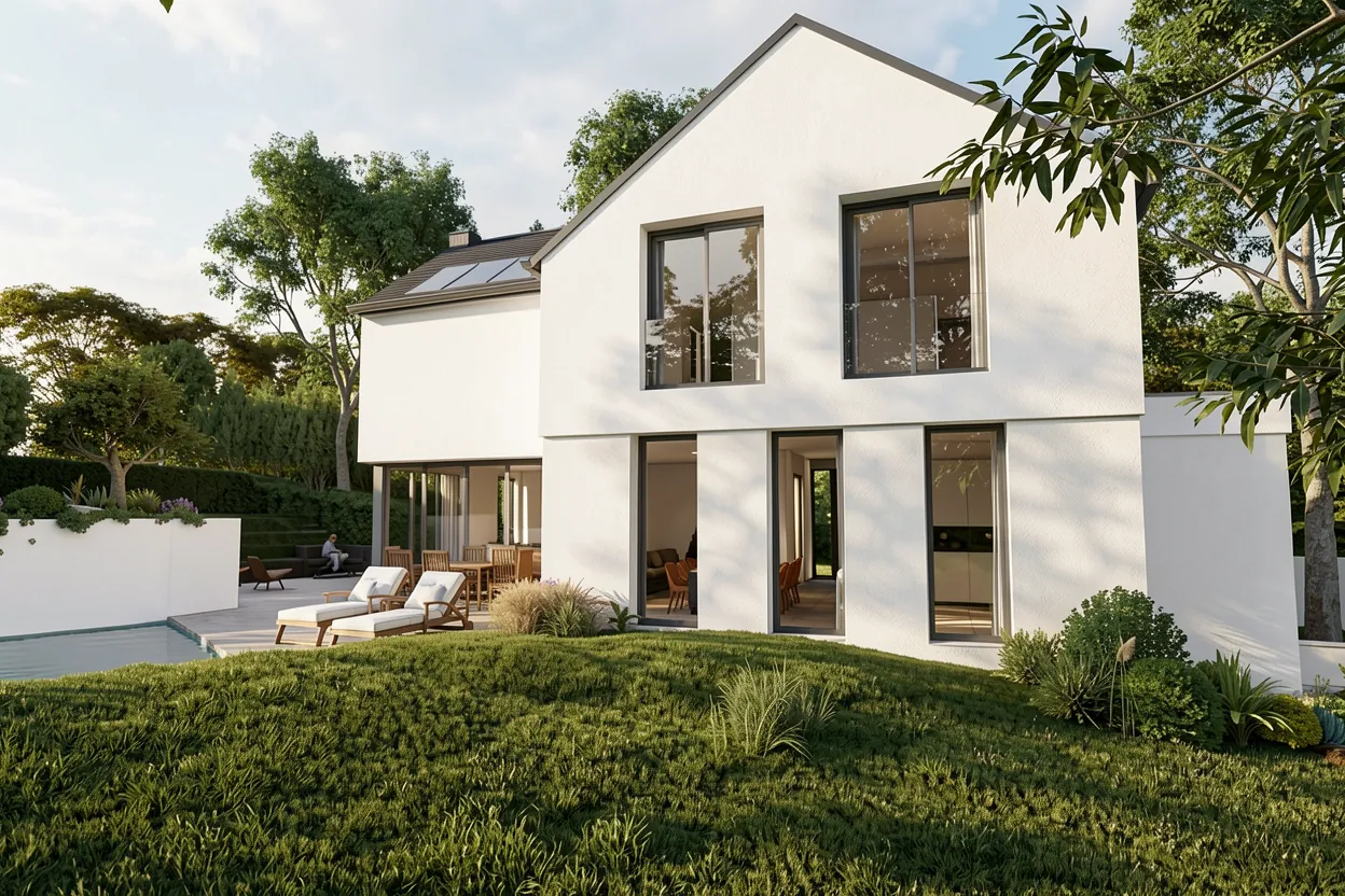 Image du projet : façade sur jardin et grandes baies, maison à Saint-Germain-en-Laye